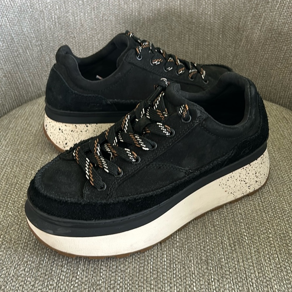 UGG Black Platform Sneakers with Cream Speckled Sole